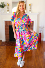 Load image into Gallery viewer, Tropical Trance Fuchsia Floral Smocked Waist Maxi Dress
