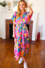 Load image into Gallery viewer, Tropical Trance Fuchsia Floral Smocked Waist Maxi Dress
