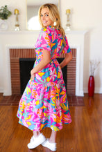 Load image into Gallery viewer, Tropical Trance Fuchsia Floral Smocked Waist Maxi Dress
