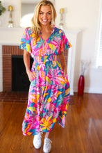 Load image into Gallery viewer, Tropical Trance Fuchsia Floral Smocked Waist Maxi Dress
