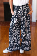 Load image into Gallery viewer, You Got This Navy Paisley Floral Smocked Waist Palazzo Pants
