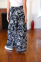 Load image into Gallery viewer, You Got This Navy Paisley Floral Smocked Waist Palazzo Pants
