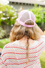 Load image into Gallery viewer, Baby Pink Glitter Smiley Face Mesh Trucker Hat
