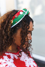 Load image into Gallery viewer, Santa Present Charms &amp; Rhinestone Top Knot Holiday Headband
