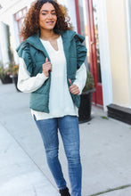 Load image into Gallery viewer, Feeling Festive Hunter Green Zipper Up Quilted Ruffle Sleeve Puffer Vest
