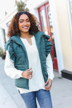 Load image into Gallery viewer, Feeling Festive Hunter Green Zipper Up Quilted Ruffle Sleeve Puffer Vest
