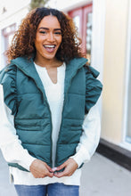 Load image into Gallery viewer, Feeling Festive Hunter Green Zipper Up Quilted Ruffle Sleeve Puffer Vest
