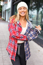 Load image into Gallery viewer, Main Attraction Red &amp; Navy Plaid Color Block Button Down Hoodie
