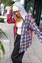 Load image into Gallery viewer, Main Attraction Red &amp; Navy Plaid Color Block Button Down Hoodie
