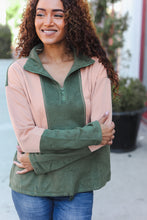 Load image into Gallery viewer, Holiday Vibes Taupe/Green Fleece Zip Up Cinched Hem Pullover
