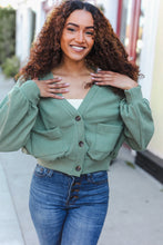 Load image into Gallery viewer, Weekend Ready Green Boyfriend Button Down Cropped Jacket
