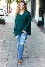 Load image into Gallery viewer, Casual Chic Hunter Green Oversized V Neck Rib Knit Sweater
