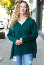 Load image into Gallery viewer, Casual Chic Hunter Green Oversized V Neck Rib Knit Sweater
