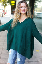 Load image into Gallery viewer, Casual Chic Hunter Green Oversized V Neck Rib Knit Sweater
