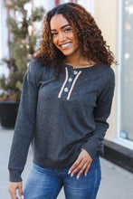 Load image into Gallery viewer, Casual Days Grey Ribbed Knit Button Down Henley Pullover
