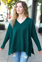 Load image into Gallery viewer, Casual Chic Hunter Green Oversized V Neck Rib Knit Sweater
