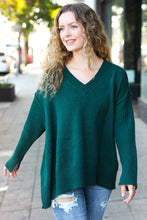 Load image into Gallery viewer, Casual Chic Hunter Green Oversized V Neck Rib Knit Sweater
