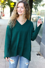 Load image into Gallery viewer, Casual Chic Hunter Green Oversized V Neck Rib Knit Sweater
