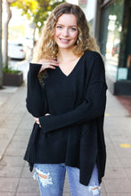 Load image into Gallery viewer, Casual Chic Black Oversized V Neck Rib Knit Sweater
