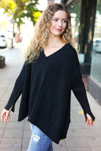 Load image into Gallery viewer, Casual Chic Black Oversized V Neck Rib Knit Sweater
