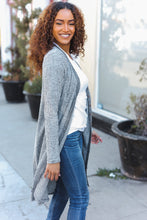 Load image into Gallery viewer, Spread Joy Grey Brushed Knit Crochet Button Down Duster Cardigan
