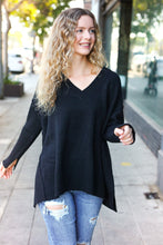 Load image into Gallery viewer, Casual Chic Black Oversized V Neck Rib Knit Sweater
