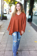 Load image into Gallery viewer, Casual Chic Rust Oversized V Neck Rib Knit Sweater
