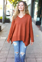 Load image into Gallery viewer, Casual Chic Rust Oversized V Neck Rib Knit Sweater
