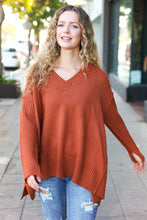 Load image into Gallery viewer, Casual Chic Rust Oversized V Neck Rib Knit Sweater
