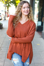 Load image into Gallery viewer, Casual Chic Rust Oversized V Neck Rib Knit Sweater
