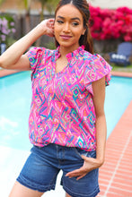 Load image into Gallery viewer, Eyes On You Fuchsia Boho Ikat Print Frill Notch Neck Top
