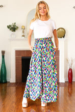 Load image into Gallery viewer, Stand Out Navy &amp; Green Abstract Print Smocked Waist Palazzo Pants
