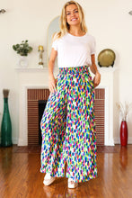 Load image into Gallery viewer, Stand Out Navy &amp; Green Abstract Print Smocked Waist Palazzo Pants
