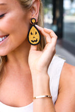 Load image into Gallery viewer, Orange &amp; Black Jack-O-Lantern Teardrop Earrings
