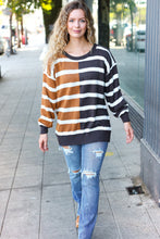 Load image into Gallery viewer, Camel &amp; Charcoal Striped Color Block Sweater
