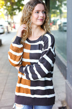 Load image into Gallery viewer, Camel &amp; Charcoal Striped Color Block Sweater
