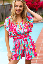 Load image into Gallery viewer, Feeling Bold Fuchsia Abstract Print Smocked Waist Flutter Sleeve Romper
