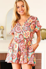 Load image into Gallery viewer, Feeling Bold Multicolor Mandala Print Surplice Tie Waist Romper
