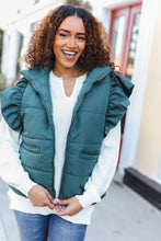 Load image into Gallery viewer, Feeling Festive Hunter Green Zipper Up Quilted Ruffle Sleeve Puffer Vest
