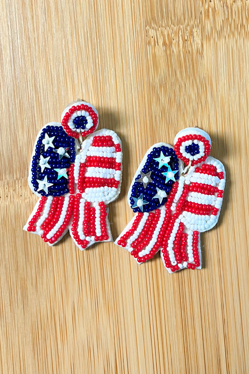 Stars & Stripes Bow Beaded Earrings