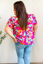 Load image into Gallery viewer, Summer Vibes Fuchsia Abstract Print Frill Notch Neck Puff Sleeve Top
