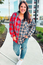 Load image into Gallery viewer, Main Attraction Red &amp; Navy Plaid Color Block Button Down Hoodie
