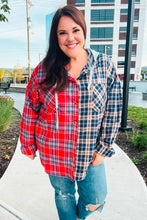 Load image into Gallery viewer, Main Attraction Red &amp; Navy Plaid Color Block Button Down Hoodie
