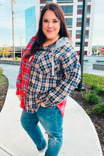 Load image into Gallery viewer, Main Attraction Red &amp; Navy Plaid Color Block Button Down Hoodie
