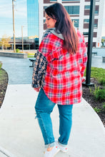 Load image into Gallery viewer, Main Attraction Red &amp; Navy Plaid Color Block Button Down Hoodie
