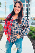 Load image into Gallery viewer, Main Attraction Red &amp; Navy Plaid Color Block Button Down Hoodie
