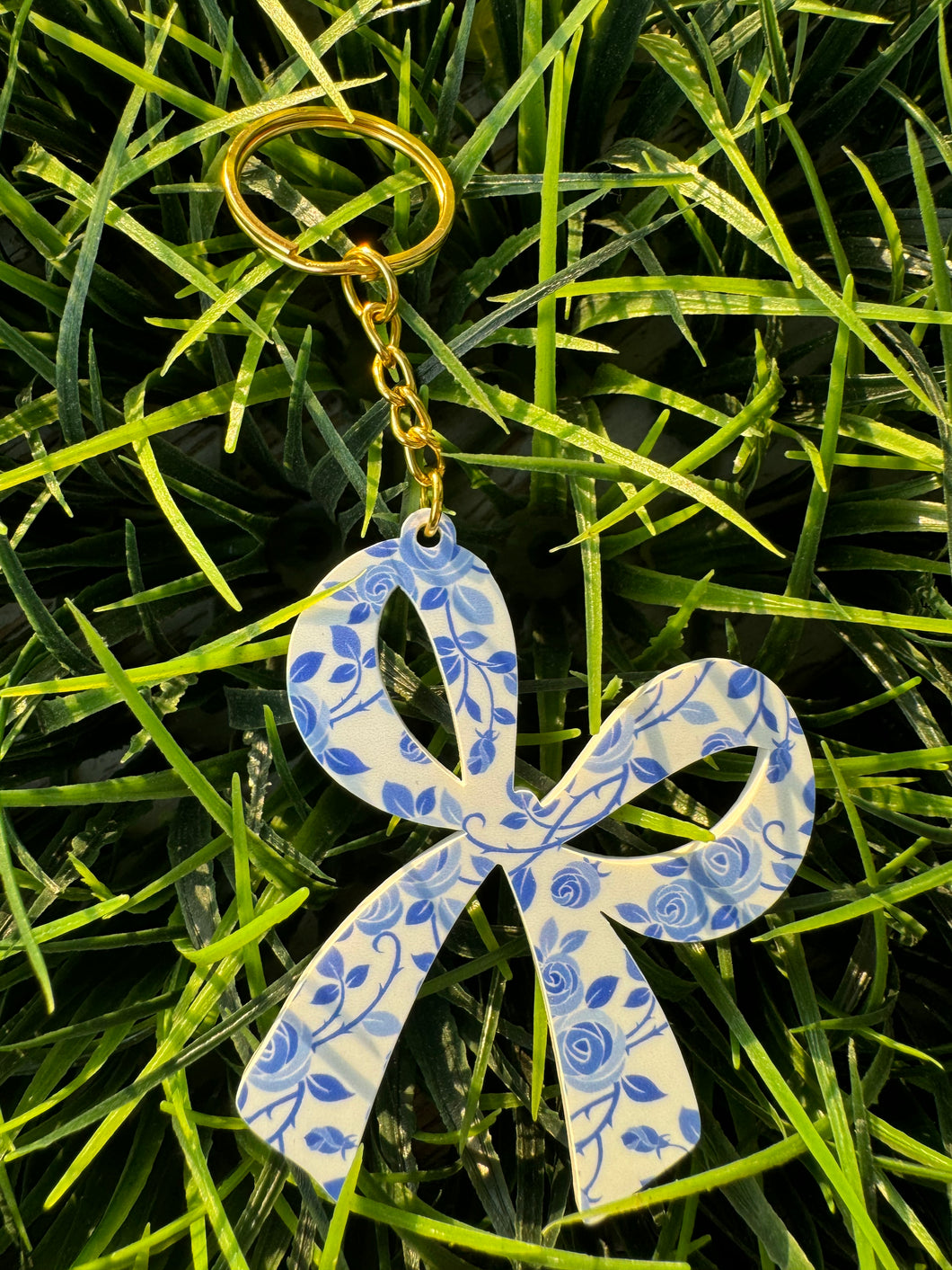 Blue Floral Bow Keychain