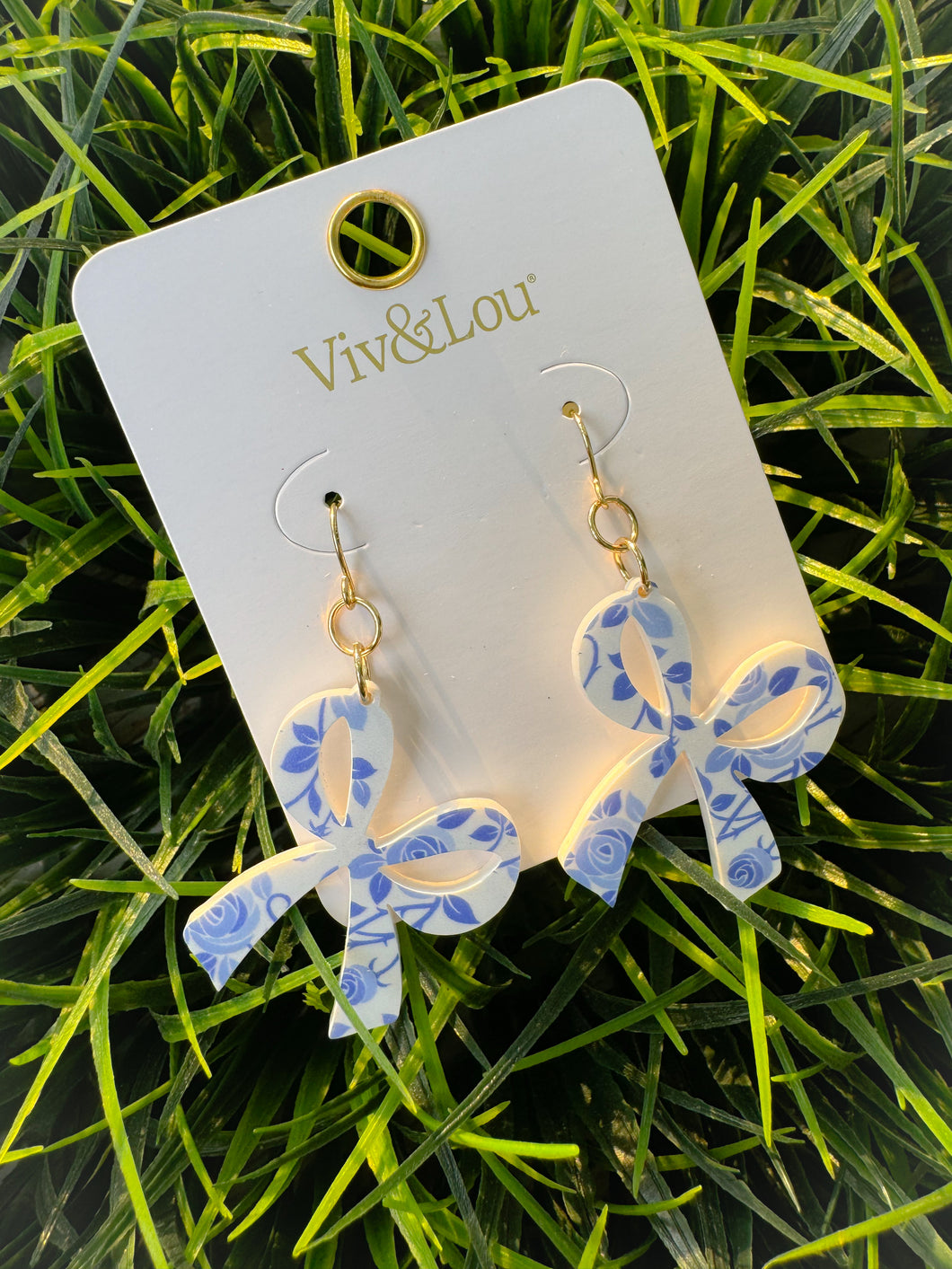 Blue Floral Bow Earrings