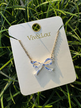 Load image into Gallery viewer, Blue Floral Bow Dainty Necklace
