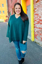 Load image into Gallery viewer, Casual Chic Hunter Green Oversized V Neck Rib Knit Sweater
